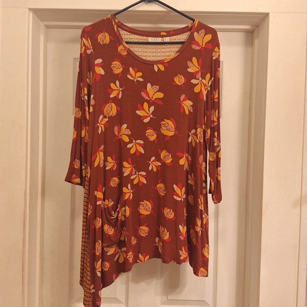 LOGO by Lori Goldstein Autumn Floral Tunic Top Size Large